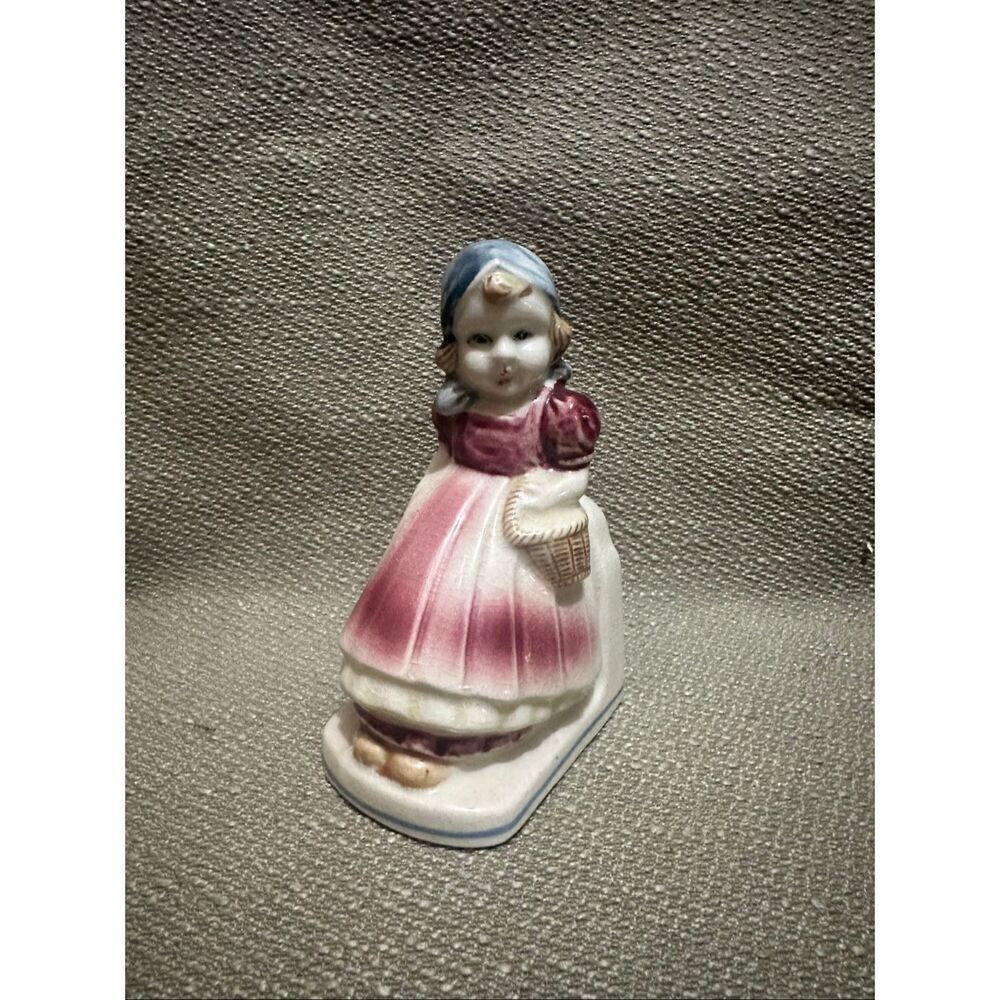 Vintage Occupied Japan Girl in Bonnet Sitting Bookend Porcelain Figure 6.25”